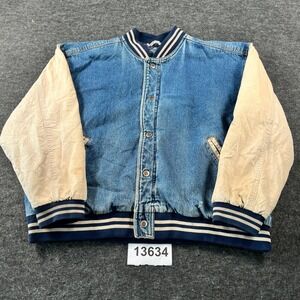 Vintage Basic Editions Bombar Jacket Men XL Blue Denim Cotton Snap Ribbed Hem